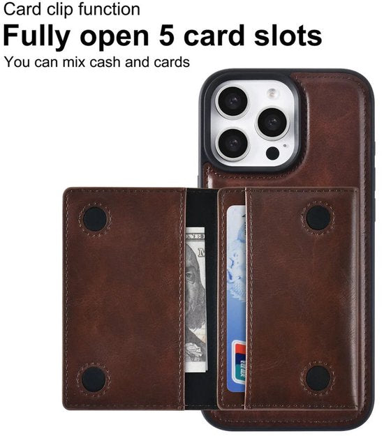 iPhone 16 Pro Hoesjes – Backcover – Afneembare Pasjeshouder – Bruin-Ilumina Benelux