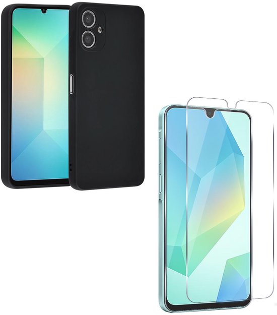 Silicone hoesje Zwart met 3x Screenprotector Glas Geschikt voor: Samsung Galaxy A06