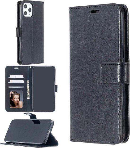 iPhone 12 Pro Hoesjes – Portemonnee Book Case – Pasjeshouder – Magneetsluiting – Zwart-Ilumina Benelux