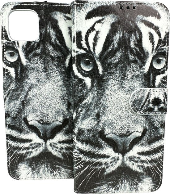 Samsung Galaxy A04 Hoesjes – Portemonnee Book Case – Pasjeshouder – Magneetsluiting – Tiger Print-Ilumina Benelux