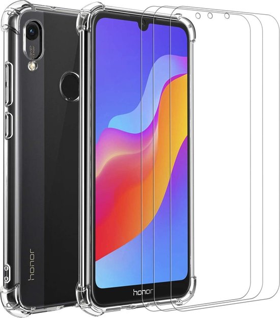 Huawei Y6 2019 Hoesjes – Transparante Hybride Backcover – Schokbestendig – 2x Gehard Glas Screenprotector-Ilumina Benelux