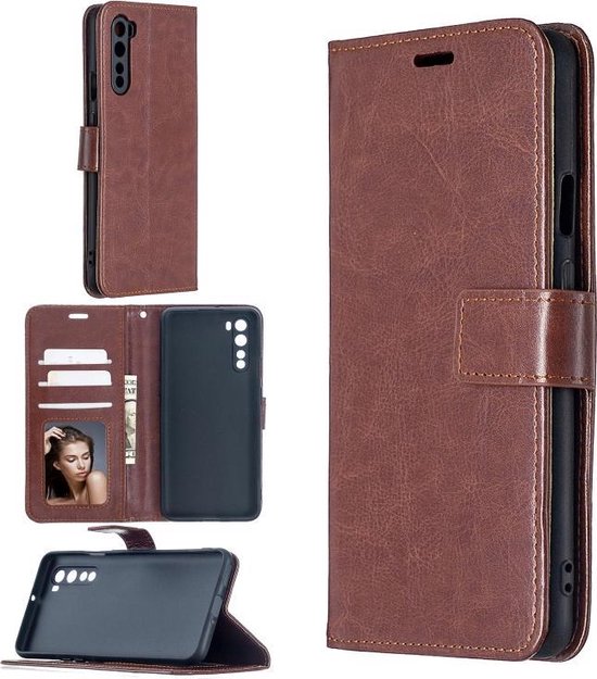 OnePlus Nord Hoesjes – Portemonnee Book Case – Pasjeshouder – Magneetsluiting – Bruin-Ilumina Benelux