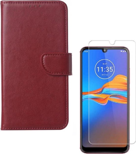 Samsung Galaxy A20S Hoesjes – Bookcase Portemonnee – Magneetsluiting – 2x Gehard Glas Screenprotector – Bordeaux-Ilumina Benelux