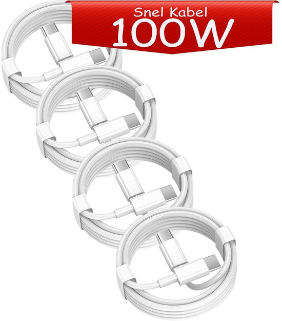 USB-C Oplaadkabel – Geschikt voor iPhone 15/16, iPad Pro, Samsung, MacBook – 100W snelladen – 2 meter – Wit-USB-Kabels-Ilumina Benelux