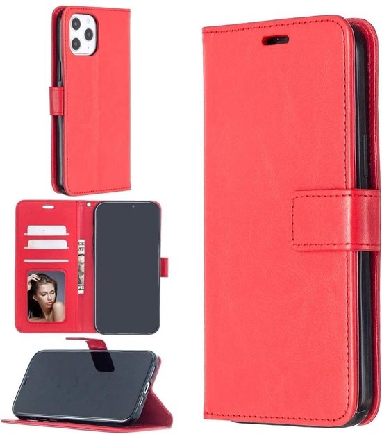 iPhone 12 Hoesjes – Portemonnee Book Case – Pasjeshouder – Magneetsluiting – Rood-Ilumina Benelux