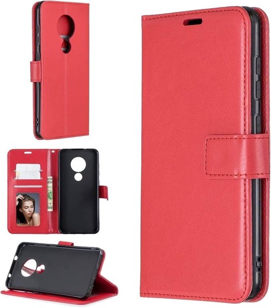 Nokia 5.3 Hoesjes – Portemonnee Book Case – Magneetsluiting – 2x Screenprotector Gehard Glas – Rood-Ilumina Benelux