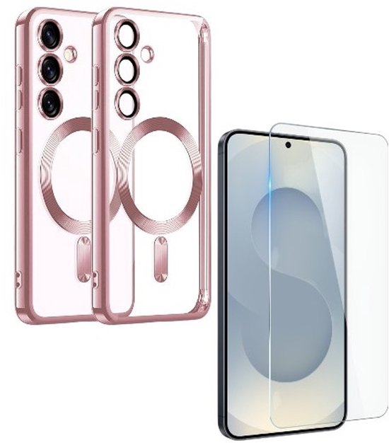 Samsung Galaxy S25 Plus Hoesjes – MagSafe Siliconen Backcover – 2x Screenprotector – Roségoud-Ilumina Benelux