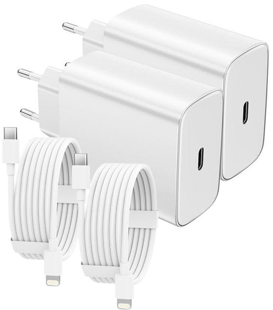 USB-C Oplader – Geschikt voor iPhone 14/13/12/11/XR/XS/8 – 45W Snellader + 1,5M Kabel – 2 Pack – Wit