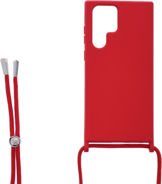 Samsung Galaxy S22 Ultra Hoesjes – Siliconen Backcover met Ketting – TPU – Rood-Ilumina Benelux