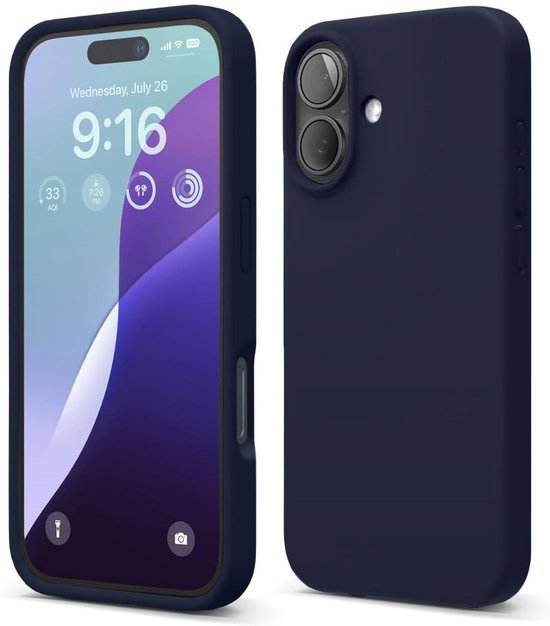 iPhone 16 Plus Hoesjes – Liquid Siliconen Backcover – Soft Touch – Schokbestendig – Navy Blauw-Ilumina Benelux