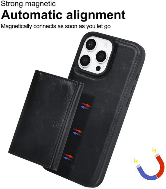 iPhone 16 Pro Max Hoesjes – Backcover – Afneembare Pasjeshouder – Zwart-Ilumina Benelux