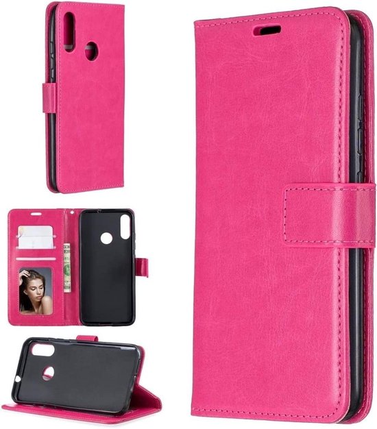 Motorola Moto E6 Plus Hoesjes – Portemonnee Book Case – Pasjeshouder – Magneetsluiting – Roze + 2x Screenprotector-Ilumina Benelux