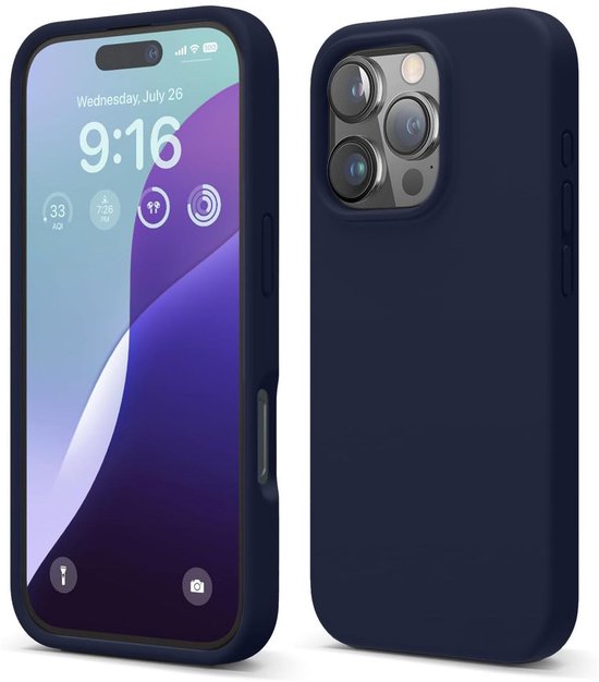 iPhone 16 Pro Hoesjes – Liquid Siliconen Backcover – Flexibel TPU – Schokbestendig – Navy Blauw-Ilumina Benelux