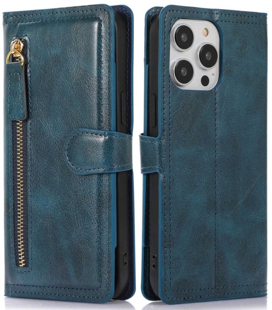 iPhone 16 Pro Max Hoesjes – Vintage Portemonnee Hoes – Pasjeshouder – Magneetsluiting – Blauw-Ilumina Benelux