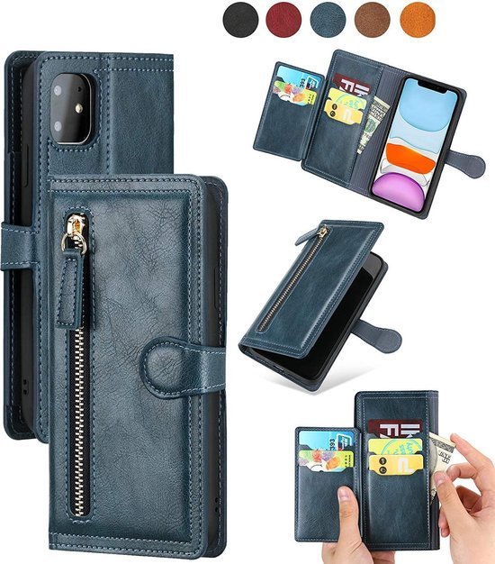 iPhone 12 Pro Hoesjes – Vintage Portemonnee Hoes – Pasjeshouder – Magneetsluiting – Blauw-Ilumina Benelux