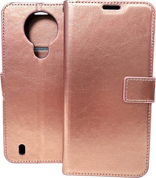 Nokia 1.4 Hoesjes – Bookcase Portemonnee Hoes – Magneetsluiting – 2x Screenprotector – Roségoud-Ilumina Benelux