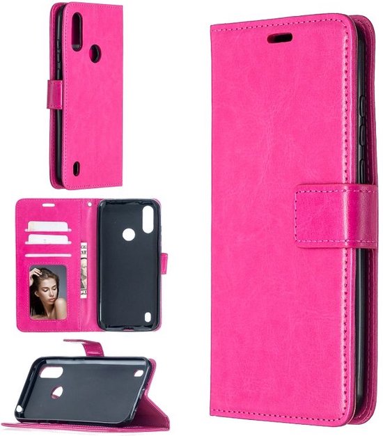Motorola Moto E6 Plus Hoesjes – Portemonnee Bookcase – Pasjeshouder – Magneetsluiting – Roze