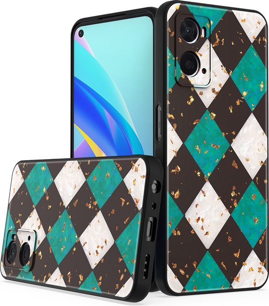 Oppo A76 Hoesjes – Siliconen Backcover – Marmer Print – Groen-Ilumina Benelux