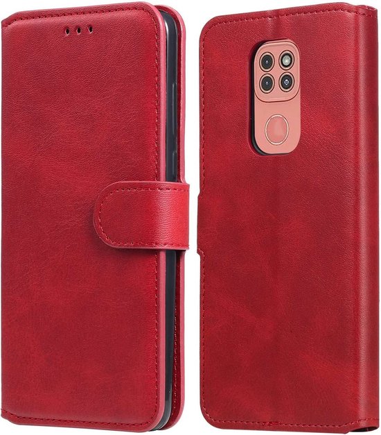 Motorola Moto E7 Hoesjes – Bookcase Portemonnee – Pasjeshouder – 2x Screenprotector – Rood