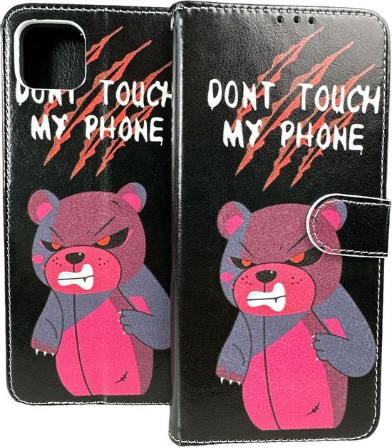 Samsung Galaxy A22 5G Hoesjes – Portemonnee Book Case – Pasjeshouder – Magneetsluiting – Don't Touch My Phone Print-Ilumina Benelux