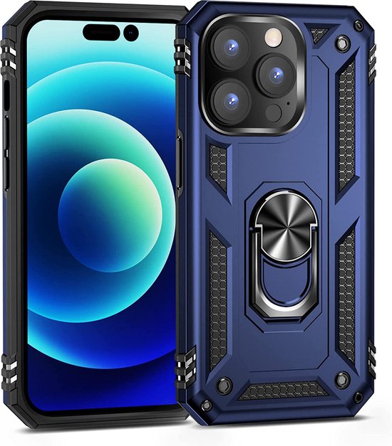 iPhone 14 Pro Hoesjes – Anti-Shock Hybride Ring Armor Backcover – Schokbestendig – Blauw-Ilumina Benelux