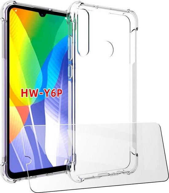 Huawei Y6p Hoesjes – Anti-Shock TPU Siliconen Backcover – Soft Case – 2x Gehard Glas Screenprotector – Transparant-Ilumina Benelux
