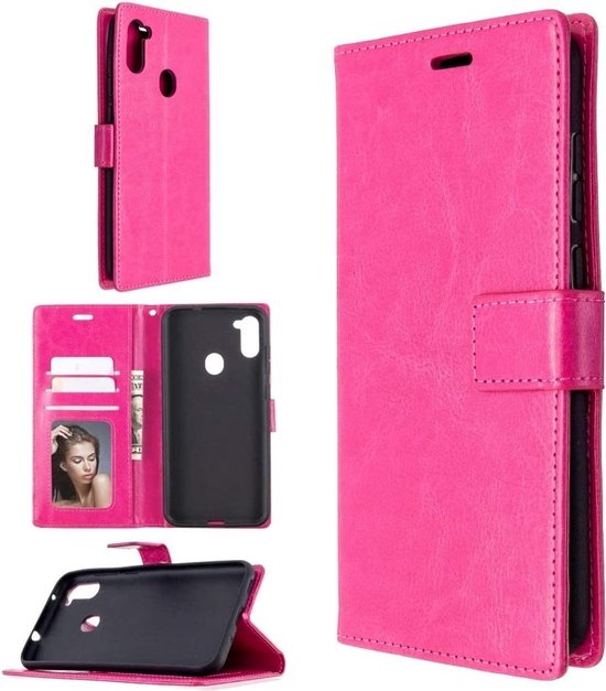Samsung Galaxy A11 Hoesjes – Portemonnee Hoes – 2 Pack Screenprotector – Pasjeshouder – Roze-Ilumina Benelux