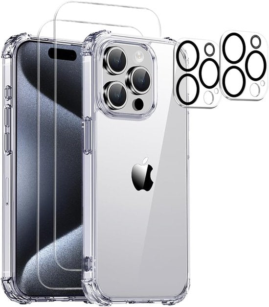 iPhone 15 Pro Max Hoesjes – Militair KKG Backcover – Schokbestendig – Incl. Cameralens & 2x Screenprotector – Transparant-Ilumina Benelux