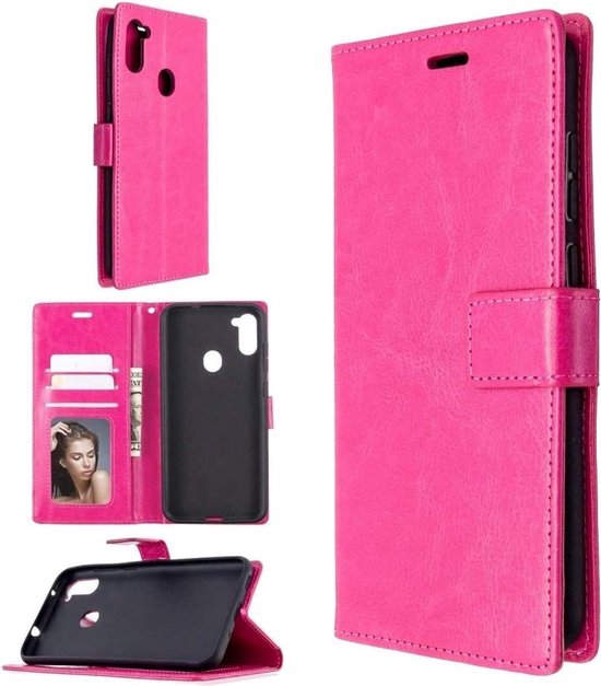 Samsung Galaxy A21 Hoesjes – Portemonnee Book Case – Pasjeshouder – Magneetsluiting – Roze-Ilumina Benelux