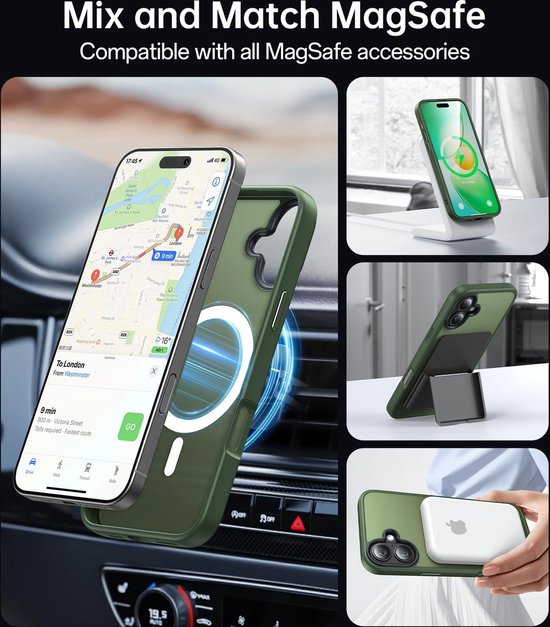 iPhone 16 Hoesjes – MagSafe Backcover – Magnetische Ring – Groen-Ilumina Benelux