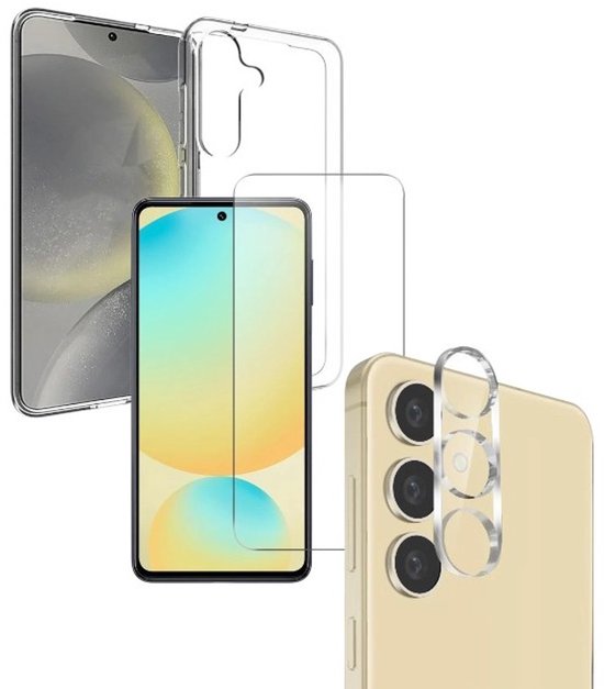Samsung Galaxy S25 Hoesjes – Transparante Siliconen Backcover – Screenprotector Gehard Glas 3x – Camera Lens Protector 3x-Ilumina Benelux