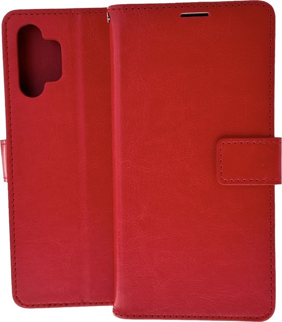 Samsung Galaxy A32 4G Hoesjes – Portemonnee Hoes – 2 Pack Screenprotector – Pasjeshouder – Rood-Ilumina Benelux