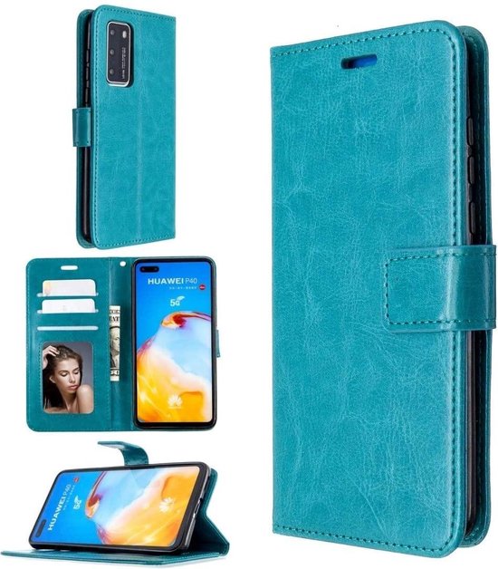 Huawei P40 Hoesjes – Portemonnee Book Case – Pasjeshouder – 2x Screenprotector – Turquoise-Ilumina Benelux