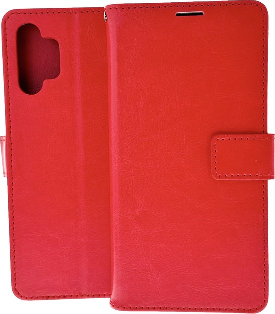 Samsung Galaxy A32 4G Hoesjes – Portemonnee Hoes – Pasjeshouder – Magneetsluiting – Rood-Ilumina Benelux