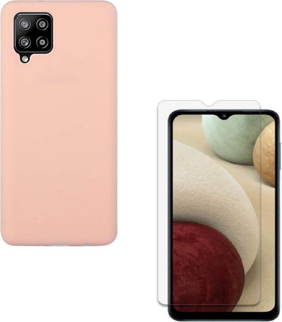 Samsung Galaxy A12 Hoesjes – Liquid Siliconen Backcover – Soft Touch – Flexibel – Zandpoeder + Screenprotector-Ilumina Benelux