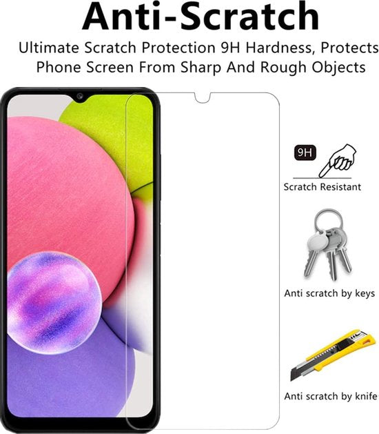 Silicone hoesje Transparant met 3 Pack Screenprotector Glas Geschikt voor: Samsung Galaxy A03S