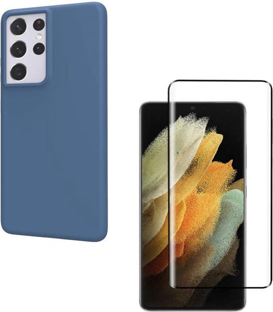 Samsung Galaxy S21 Ultra Hoesjes – Liquid Siliconen Backcover – Soft Touch – Flexibel – Inclusief Screenprotector – Blauw Azuur-Ilumina Benelux