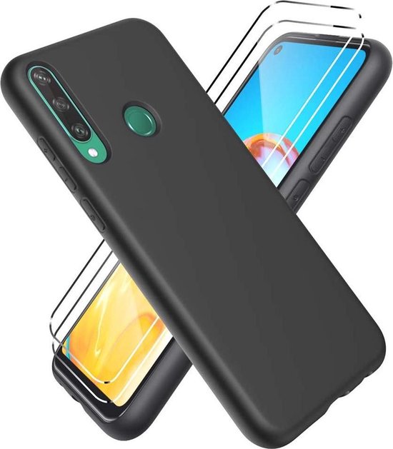 Huawei P40 Lite E Hoesjes – Siliconen Backcover + 2x Screenprotector – Schokbestendig – Zwart-Ilumina Benelux