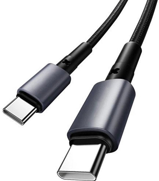 USB-C kabel – Geschikt voor iPhone 15/16 & MacBook – 100W snelladen – 2 meter – Nylon gevlochten – Zwart-USB-Kabels-Ilumina Benelux