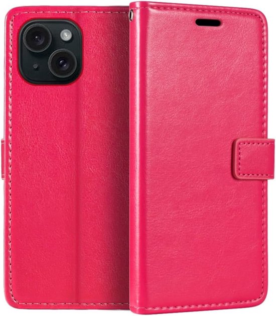 iPhone 15 Plus Hoesjes – Portemonnee Book Case – Pasjeshouder – Magneetsluiting – Roze-Ilumina Benelux