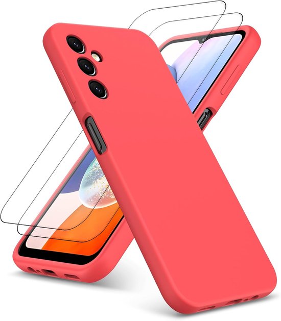Samsung Galaxy A34 Hoesjes – Liquid Siliconen Backcover – Schokbestendig – Inclusief 2x Screenprotector – Rood-Ilumina Benelux