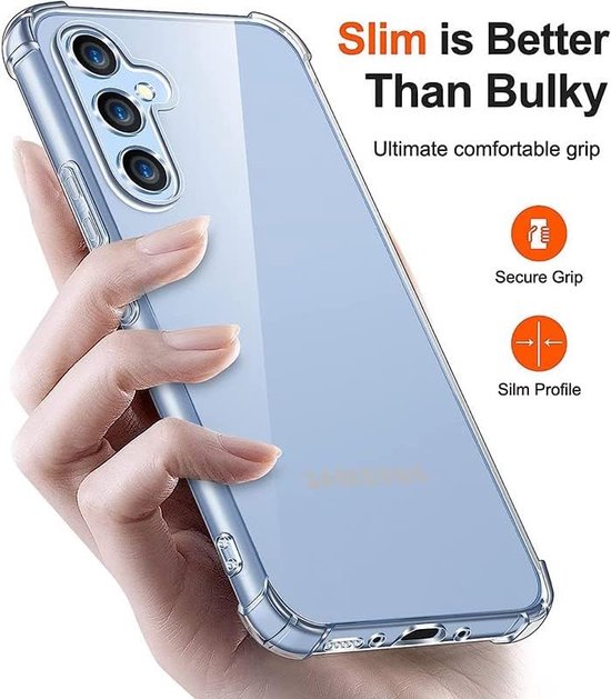 Samsung Galaxy A54 Hoesjes – Anti-Shock Siliconen Backcover – Schokbestendig – Inclusief 3x Screenprotector Gehard Glas – Transparant-Ilumina Benelux