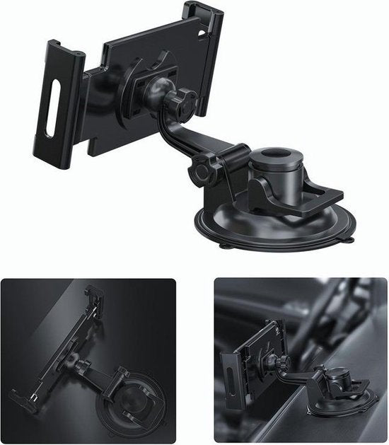 Universele Tablethouder - Dashboard / Raam Auto Houder Geschikt voor: Tablet en iPad - Autohouder met Klem - Tablethouder Autoruit - Tablet & Smartphone Houder Voorruit - Stevige Zuignap - 360° Verstelbaar