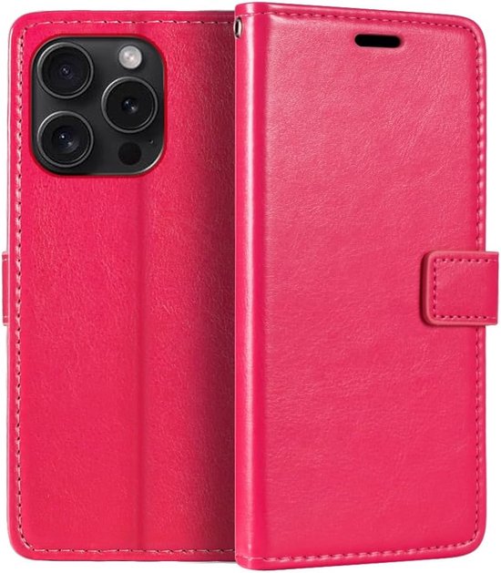 iPhone 15 Pro Hoesjes – Portemonnee Book Case – Pasjeshouder – 2x Screenprotector Gehard Glas – Roze-Ilumina Benelux