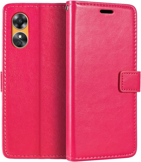 Oppo A17 Hoesjes – Portemonnee Bookcase – Pasjeshouder – Magneetsluiting – Roze-Ilumina Benelux