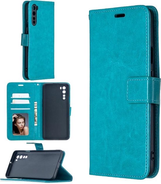 Oppo Find X2 Lite Hoesjes – Portemonnee Book Case – Pasjeshouder – 2x Glazen Screenprotector – Turquoise-Ilumina Benelux