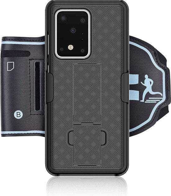 Sportarmband – Geschikt voor Samsung Galaxy S20 Ultra – Hardloop Armband met Sleutelhouder – Zwart-Sportarmband-Ilumina Benelux