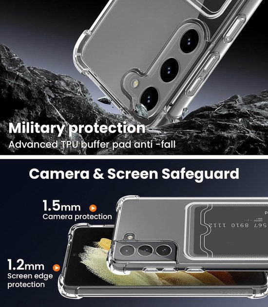 Samsung Galaxy S23 Plus Hoesjes – TPU Backcover met Pasjeshouder – Schokbestendig – Inclusief Screenprotector – Transparant
