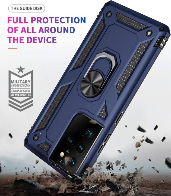 Samsung Galaxy S21 Ultra 5G Hoesjes – Anti-Shock Hybride Backcover – Ringhouder – Armor Bescherming – Blauw-Ilumina Benelux
