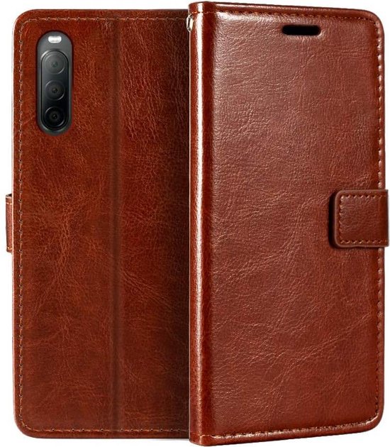 Sony Xperia 10 III Hoesjes – Portemonnee Bookcase – Pasjeshouder – 3x Screenprotector – Bruin-Ilumina Benelux